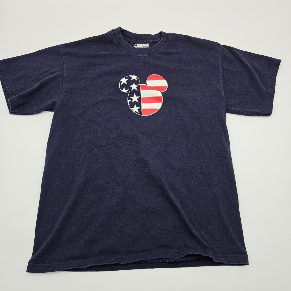 Walt Disney‎ World Mickey Mouse American Flag Graphic Shirt Navy Blue Small